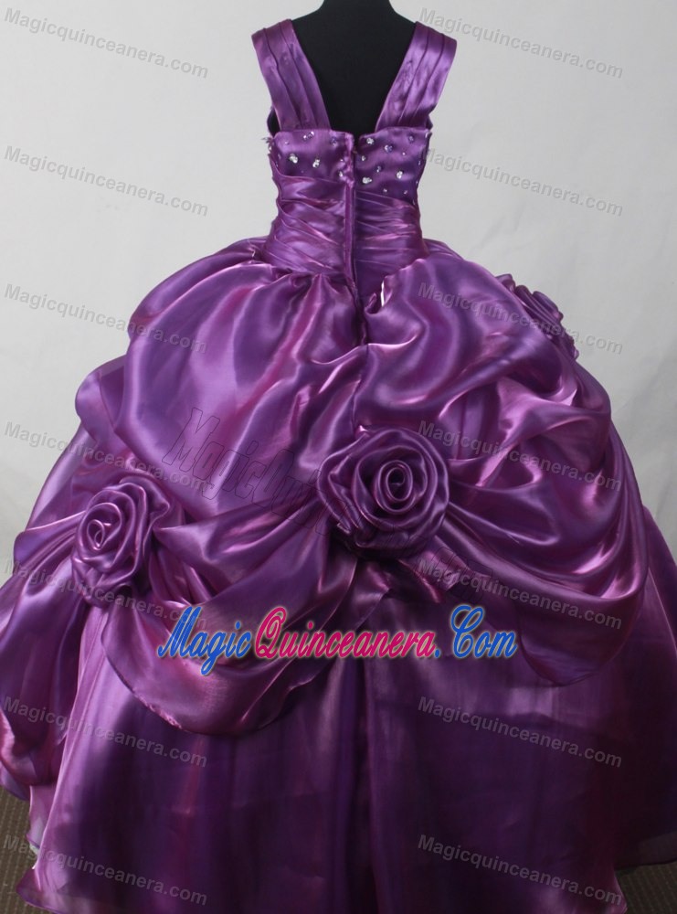 New Purple Beading Little Girl Pageant Dresses With Hand Made Flowers