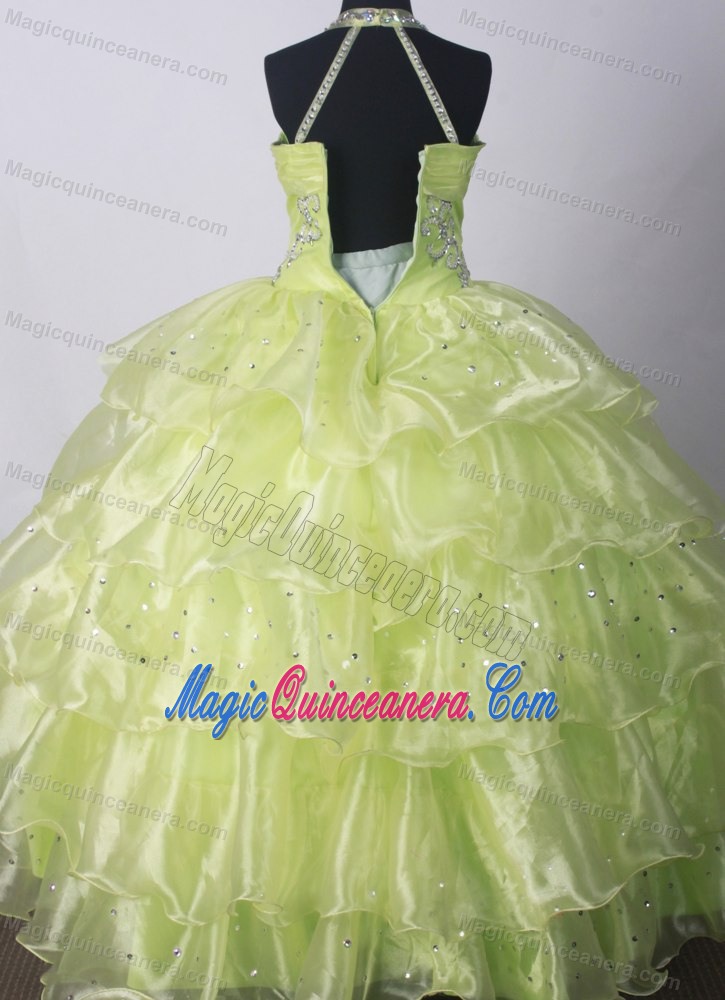 Ohio Yellow Green Kid Pageant Dresses With Beading and Ruffled Layers