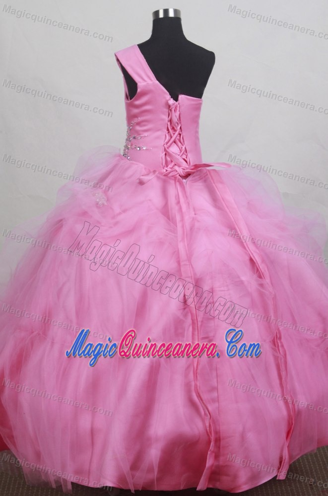 Texas Sweet Beading Ball Gown One Shoulder Little Girl Pageant Dress