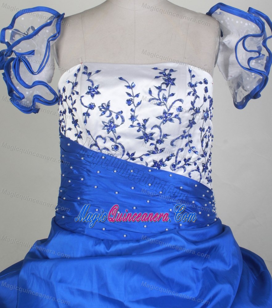 2013 Custom Made Embroidery Blue and White Flower Girl Pageant Dress