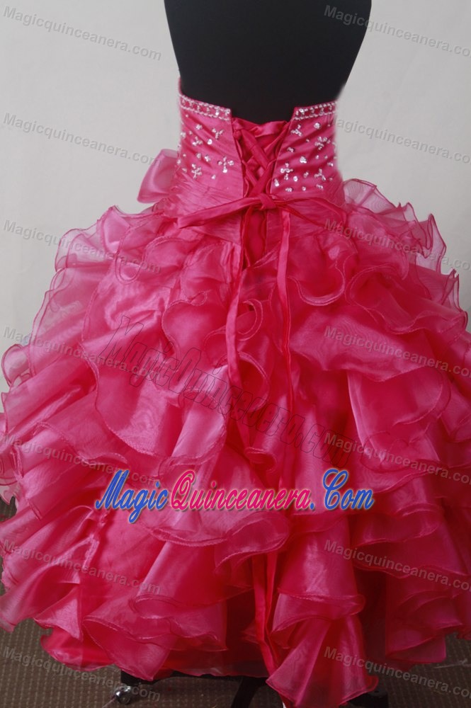 Bowknot and Ruffles Decorate for Halter Little Girl Pageant Dress