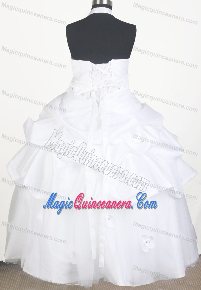 Halter Top Flowers with Beading White Little Girl Pageant Dress