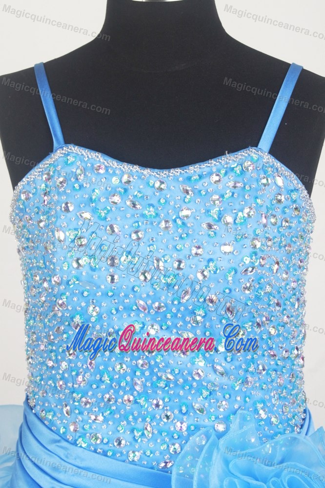 Aqua Blue for Girls Pageant Dresses Beading and Flowers Decorate