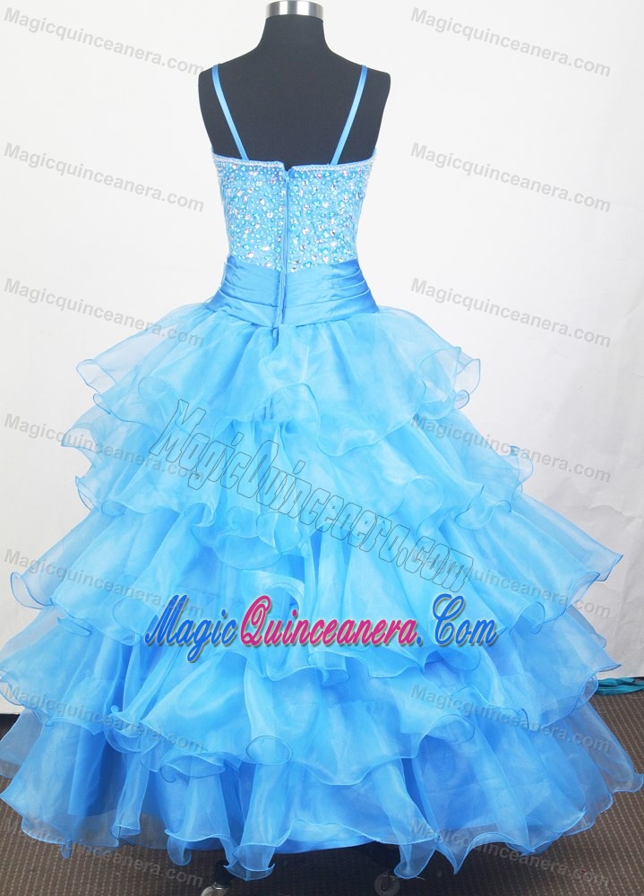 Aqua Blue for Girls Pageant Dresses Beading and Flowers Decorate