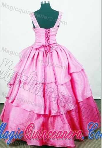 Beading Decorate for Straps Little Girl Pageant Dresses in Hot Pink