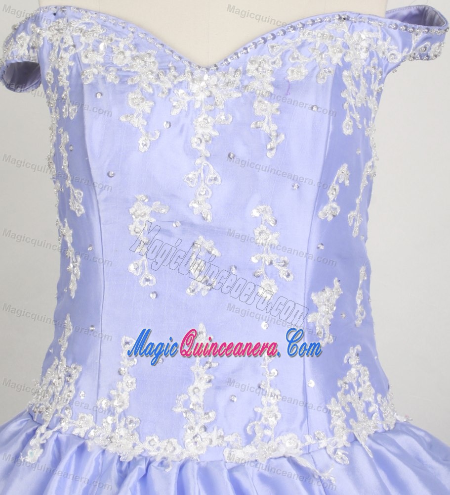 Off The Shoulder Appliques for Little Girl Pageant Dresses in Lilac