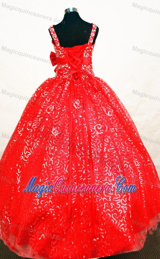 Customize Beading for Red Flower Girl Pageant Dress Halter Neckline