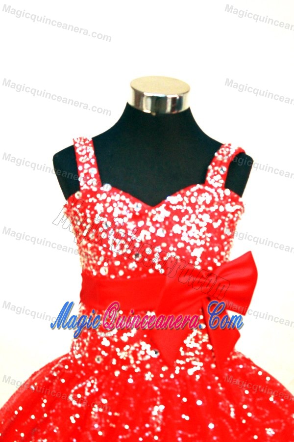 Sequin over Red Pageant Dress in California for Flower Girl with Belt