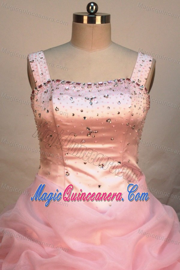 Baby Pink Straps Beading Decorate for Arkansas Girls Pageant Dresses