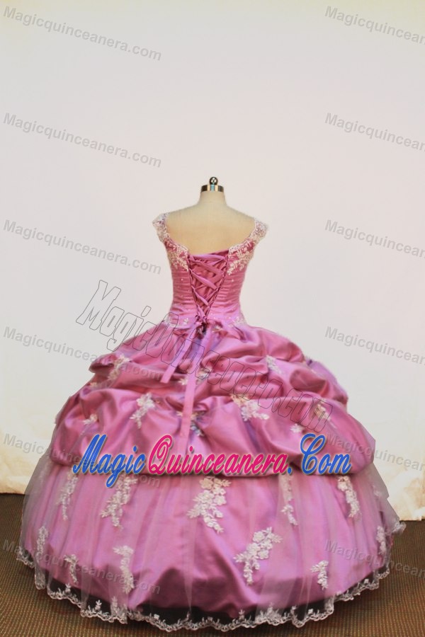 Scoop Rose Pink Little Girl Pageant Dress With Appliques and Pick-ups