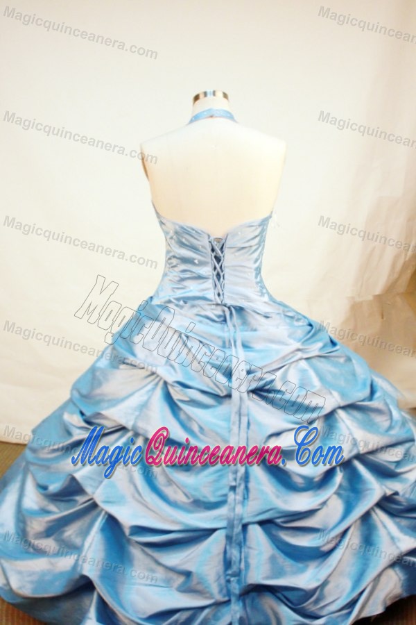 Blue Halter 2013 Little Girl Pageant Dress With Pick-ups and Beading