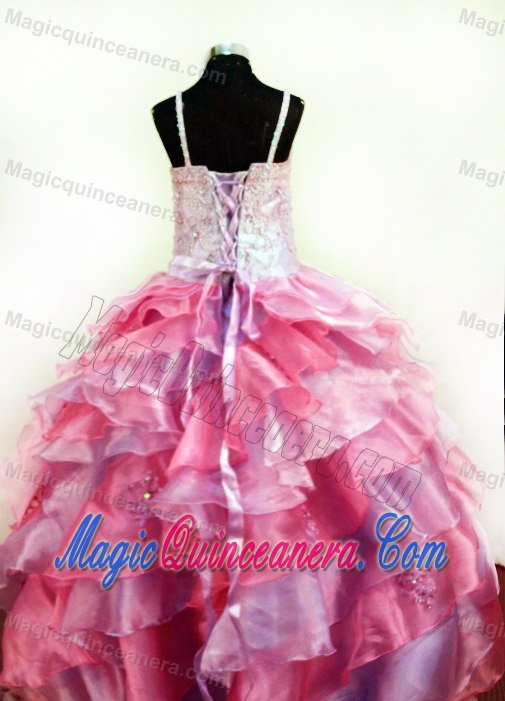 Colorful Straps Layers Girls Pageant Dress With Appliques and Beading