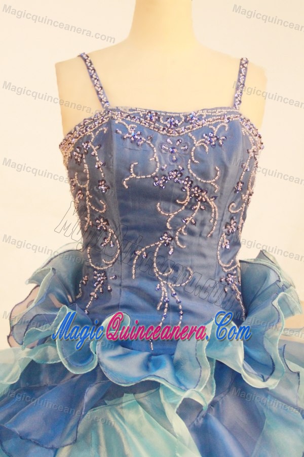 Appliques and Ruffles Ball Gown Straps Blue Glitz Pageant Dresses