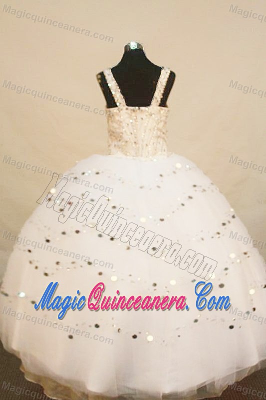 White Straps Little Girl Pageant Dress With Beading and Sequins