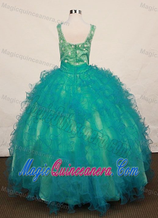 Green Ruffles Square Beading Little Girl Pageant Dress In Columbia