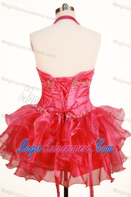 Mini-length Halter Little Girl Pageant Dress Beading and Ruffled Layers