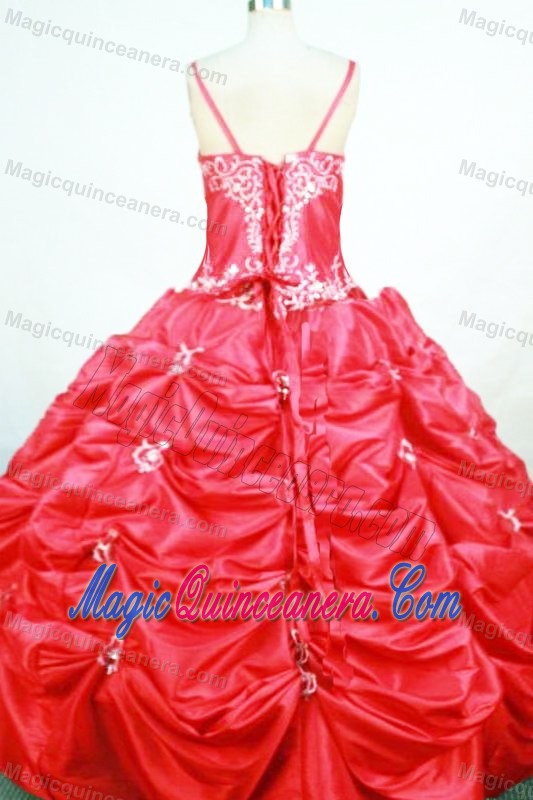 Red Straps Taffeta Appliques and Pick-ups Little Girl Pageant Gowns