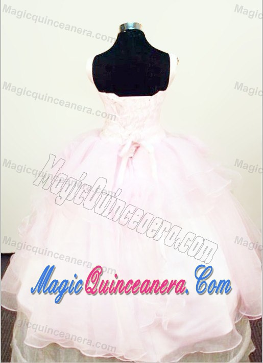 Light Pink Straps Beading and Hand Made Flowers Glitz Pageant Dresses