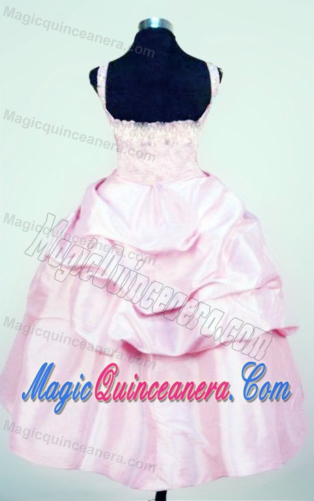 Cute Straps Baby Pink Beading and Bowknot Little Girl Pageant Dress