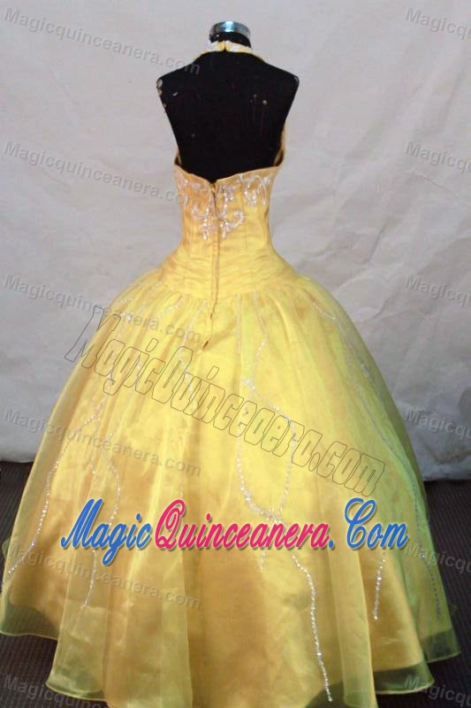 2013 Appliques Halter Little Girl Pageant Dress in Yellow