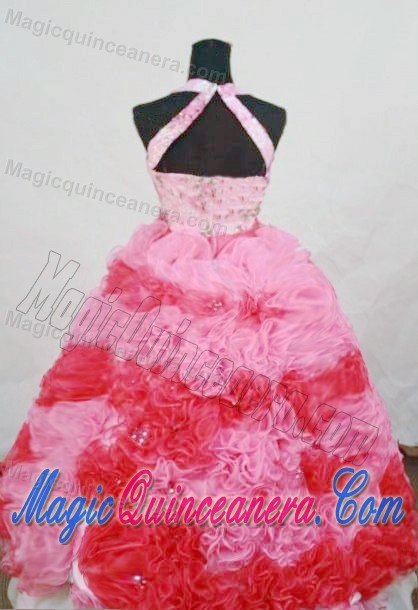 Red and Pink Appliques Halter Little Girl Pageant Dresses