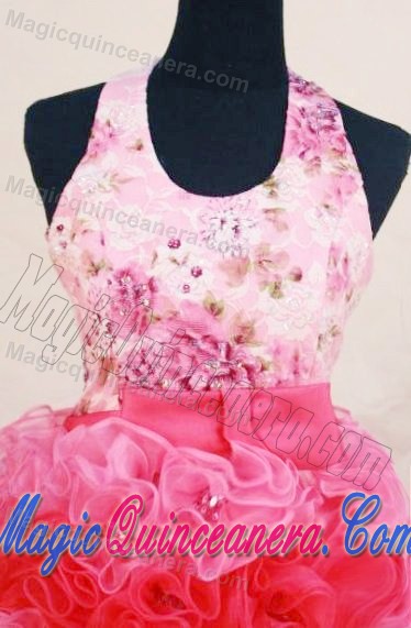 Red and Pink Appliques Halter Little Girl Pageant Dresses