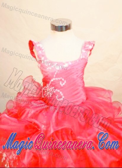 Square Layered Red Girls Pageant Dresses with Appliques