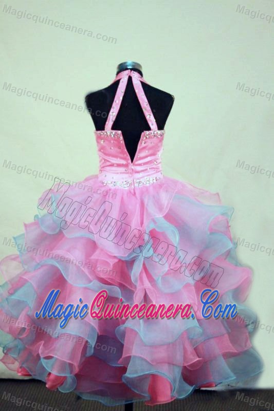 Organza Colorful Beaded Halter Little Girl Pageant Dresses