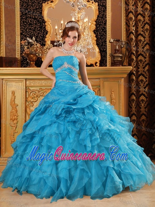 Teal Sweet Sixteen Quinceanera Dresses with Beading and Ruffles