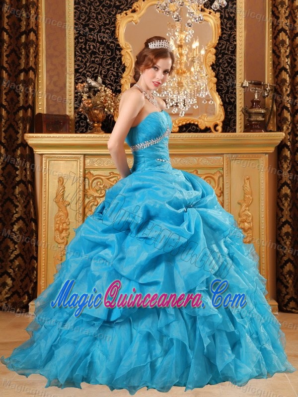 Teal Sweet Sixteen Quinceanera Dresses with Beading and Ruffles