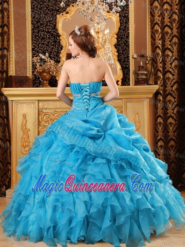 Teal Sweet Sixteen Quinceanera Dresses with Beading and Ruffles