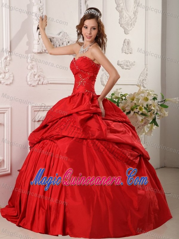 Elegant Red Beading Taffeta Quinceanera Party Dress with Ruffles