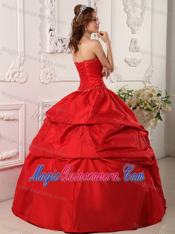 Elegant Red Beading Taffeta Quinceanera Party Dress with Ruffles