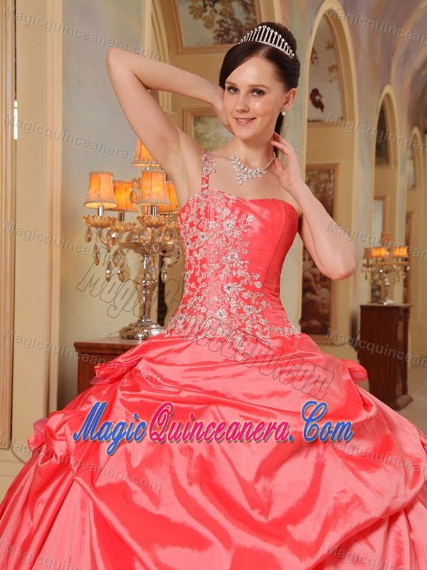 Beautiful Coral Red Ball Gown Quinceanera Gown Dress with Pick-ups