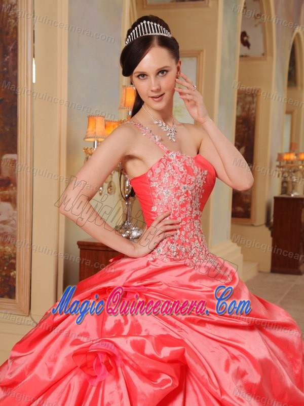 Beautiful Coral Red Ball Gown Quinceanera Gown Dress with Pick-ups