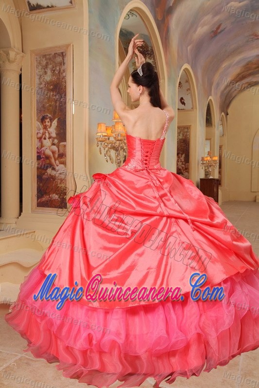 Beautiful Coral Red Ball Gown Quinceanera Gown Dress with Pick-ups