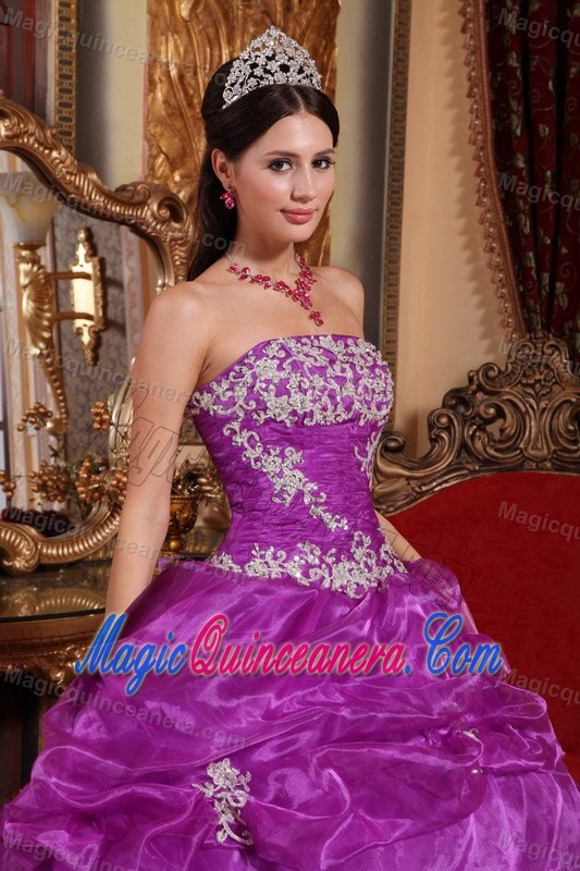 Lavender Organza Strapless Sweet 15 Dresses with Appliques Pick ups