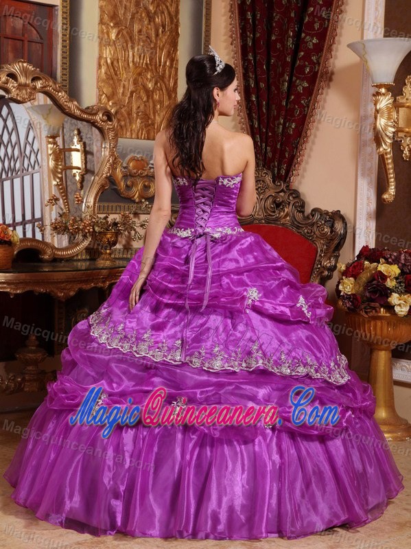 Lavender Organza Strapless Sweet 15 Dresses with Appliques Pick ups