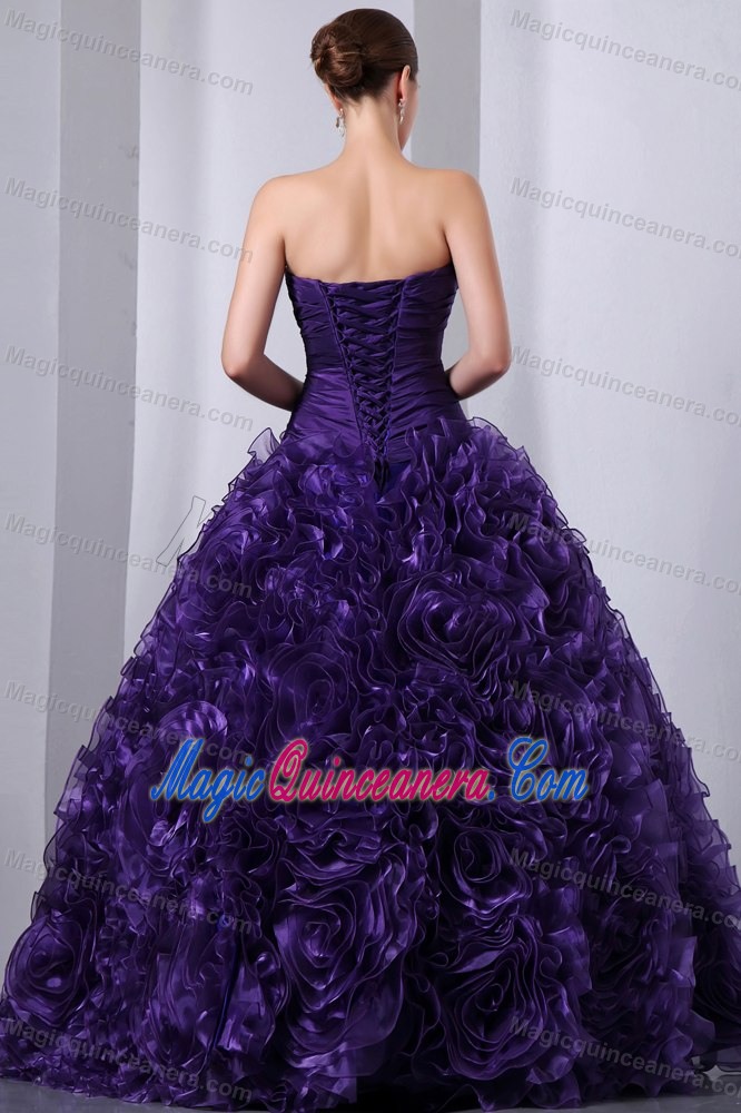 Beading and Rolling Flowers Accent Quince Dresses in Purple 2013