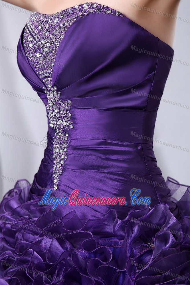 Beading and Rolling Flowers Accent Quince Dresses in Purple 2013