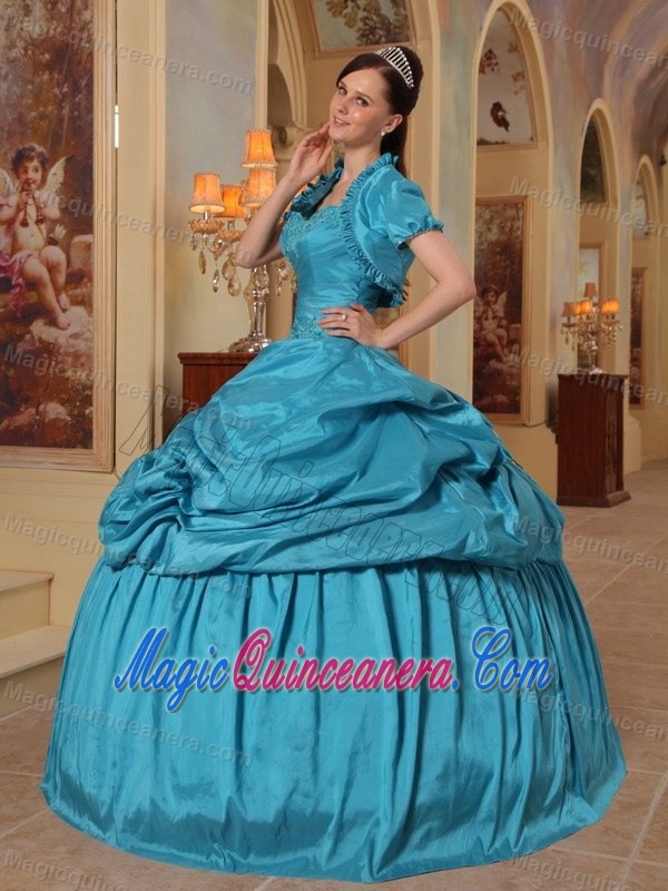 Appliqued Teal Taffeta Sweet 16 Dresses with Pick ups for Cheap