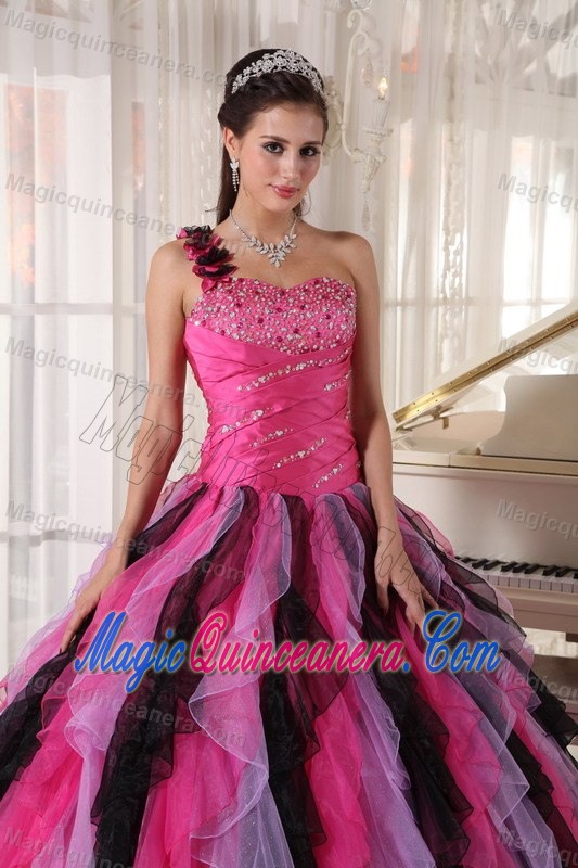 Colorful Flowery One Shoulder Sweet 16 Dresses in Maceio Brazil