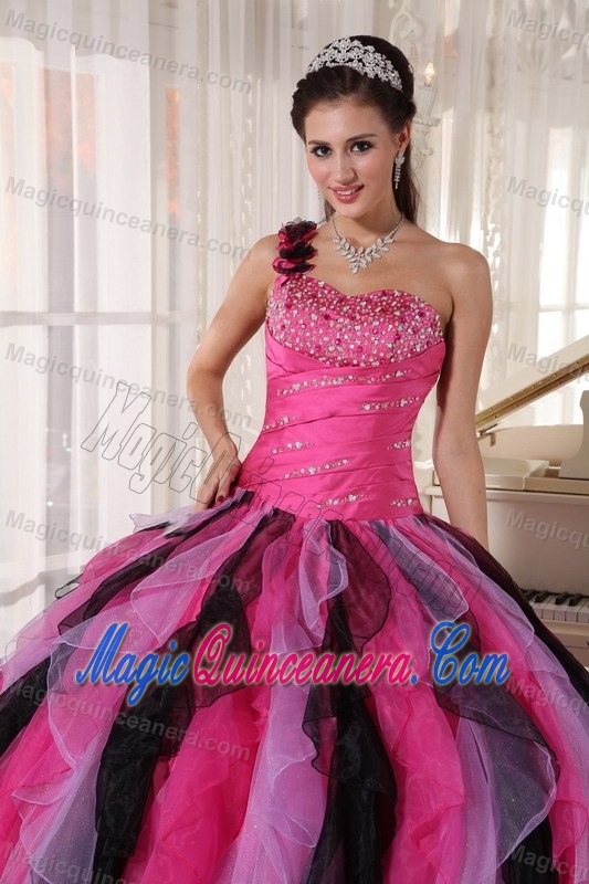 Colorful Flowery One Shoulder Sweet 16 Dresses in Maceio Brazil