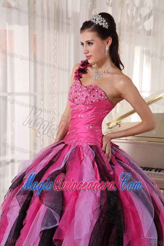 Colorful Flowery One Shoulder Sweet 16 Dresses in Maceio Brazil