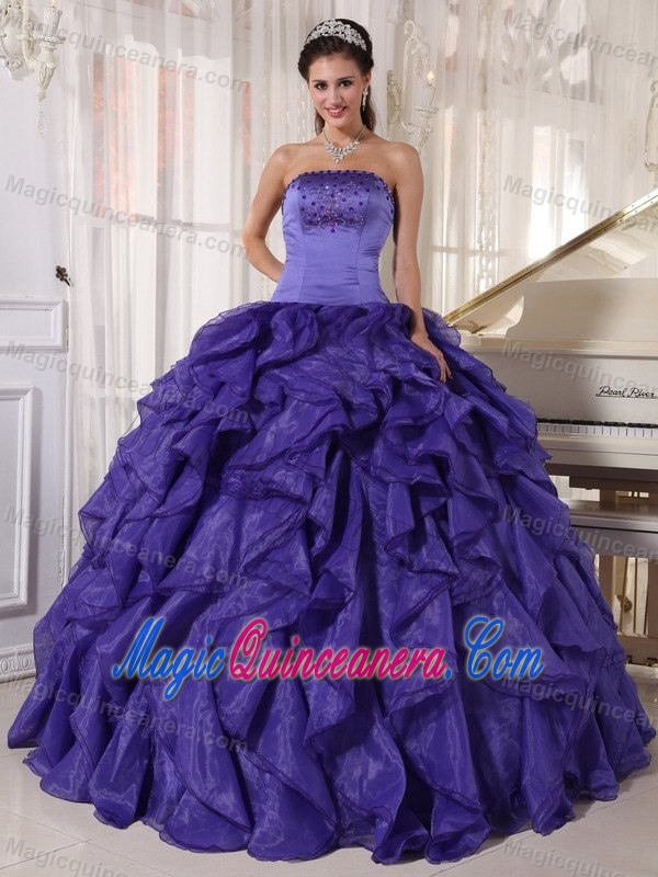 Beaded Strapless Purple Organza Dresses 15 with Puffy Ruffles 2013