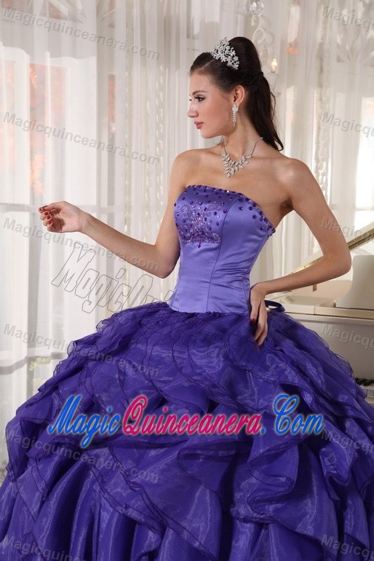 Beaded Strapless Purple Organza Dresses 15 with Puffy Ruffles 2013