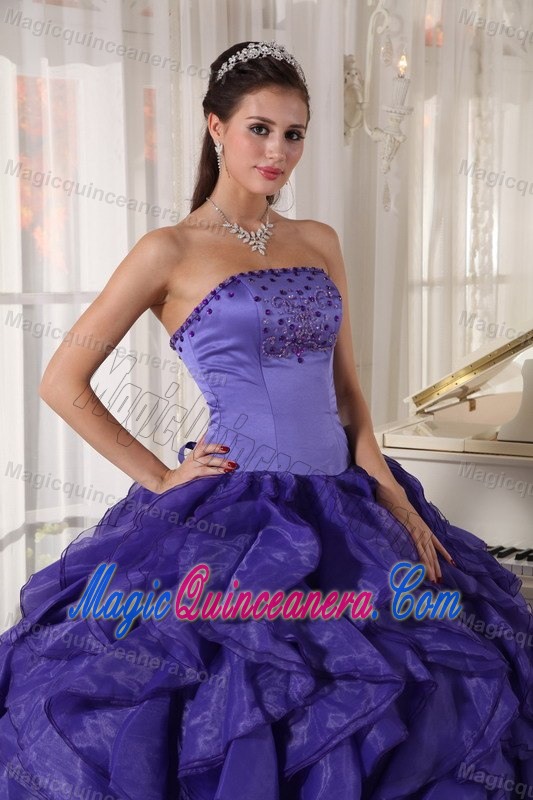 Beaded Strapless Purple Organza Dresses 15 with Puffy Ruffles 2013