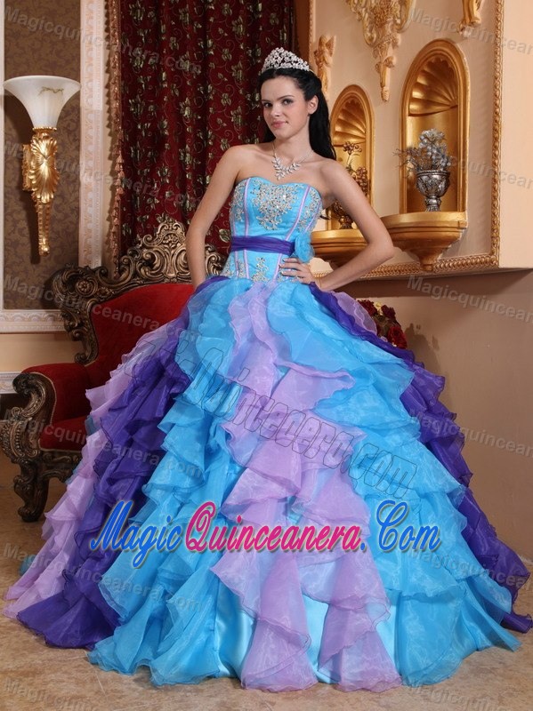 2013 Colorful Organza Quinceanera Gown Dress with Appliques Ruffles