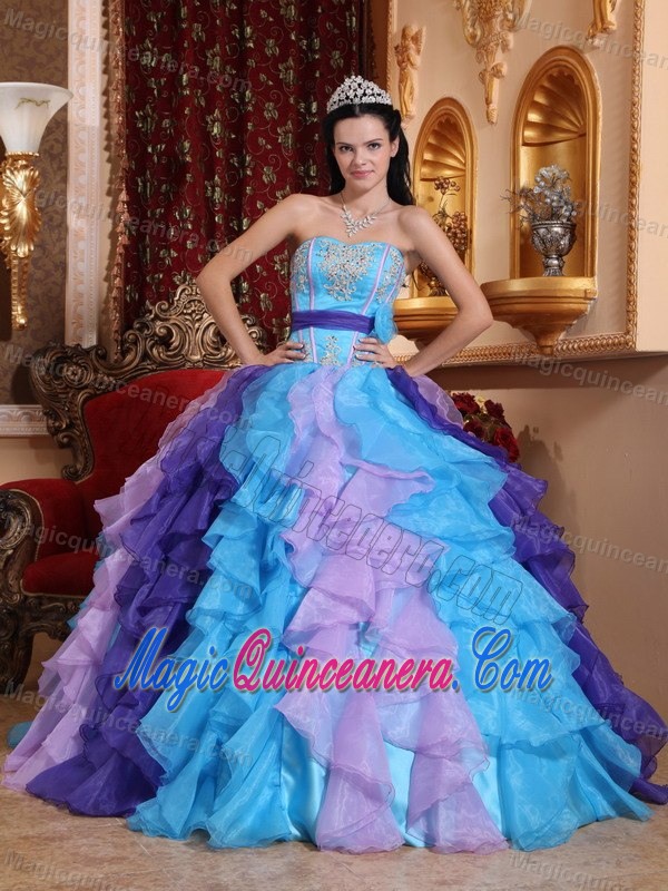 2013 Colorful Organza Quinceanera Gown Dress with Appliques Ruffles