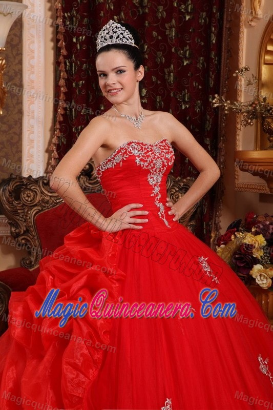 Appliques and Pick ups Red Quinceanera Gown Dresses Floor Length